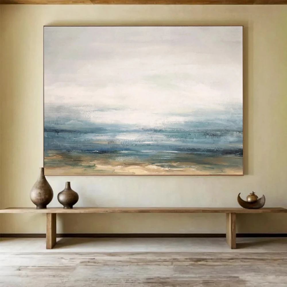 White Original Coastal Abstract Artwork 8UJZ8